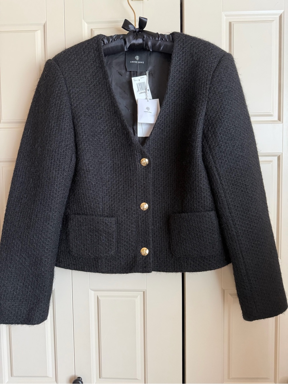 Anine Bing Anitta Black jacket Blazer, cardigan, Large. NEW